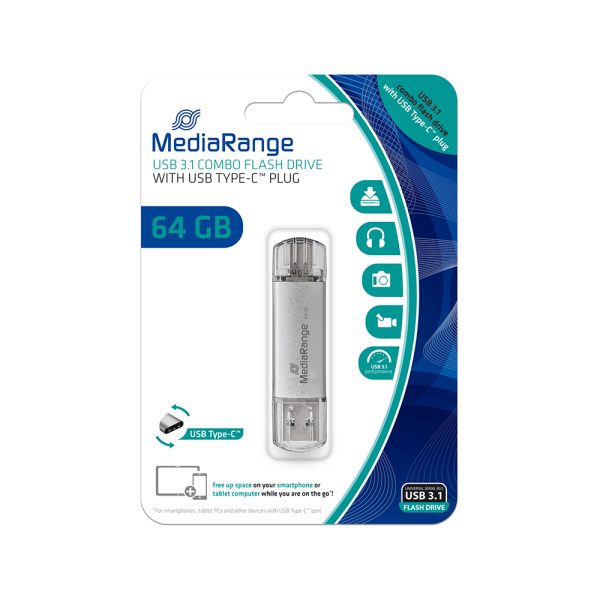 MediaRange USB 3.1 Combo Flash Drive with USB Type-C™ plug, 64GB (MR937)