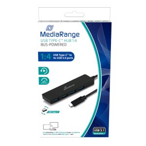 MediaRange USB Type-C™ to USB 3.0 hub 1:4, bus-powered, black  (MRCS508)MediaRange USB Type-C™ to USB 3.0 hub 1:4, bus-powered, black  (MRCS508)