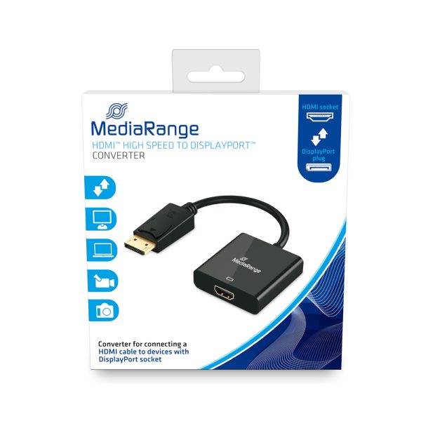 Καλώδιο MediaRange HDMI High Speed to DisplayPort converter, gold-plated, HDMI socket/DP plug, 18 Gbit/s data transfer rate, 20cm, black (MRCS177)