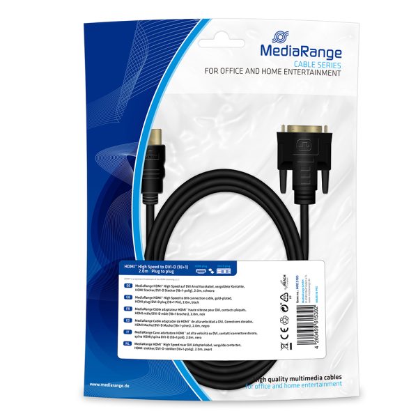 Καλώδιο MediaRange HDMI to DVI connection cable, gold-plated, HDMI plug/DVI-D plug (18+1 Pin), 2.0m, black (MRCS185)