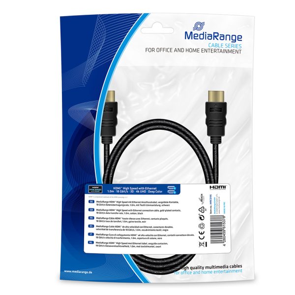 Καλώδιο MediaRange HDMI High Speed with Ethernet connection, gold-plated contacts, 18 Gbit/s data transfer rate, 1.0m, cotton, black (MRCS195)