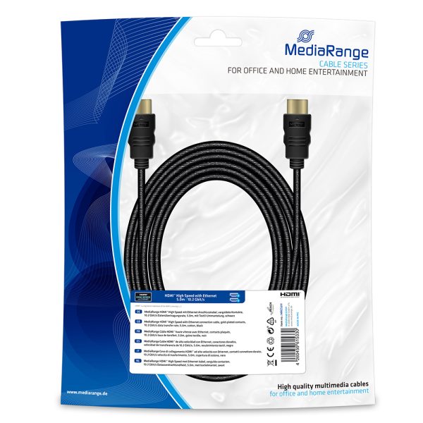 Καλώδιο MediaRange HDMI High Speed with Ethernet connection, gold-plated contacts, 10.2 Gbit/s data transfer rate, 5.0m, cotton, black (MRCS211)