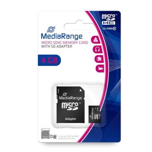 MediaRange Micro SDHC Class 10 With SD Adaptor 4 GB (High Capacity) (MR956)MediaRange Micro SDHC Class 10 With SD Adaptor 4 GB (High Capacity) (MR956)